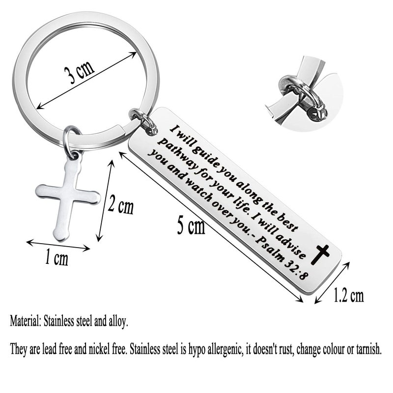 MYOSPARK Psalm 32:8 Christian Keychain I Will Guide You Along The Best Pathway For Your Life Religious Jewelry Bible Verse Gift (Psalm32:8 guide you keychain) - Image 2